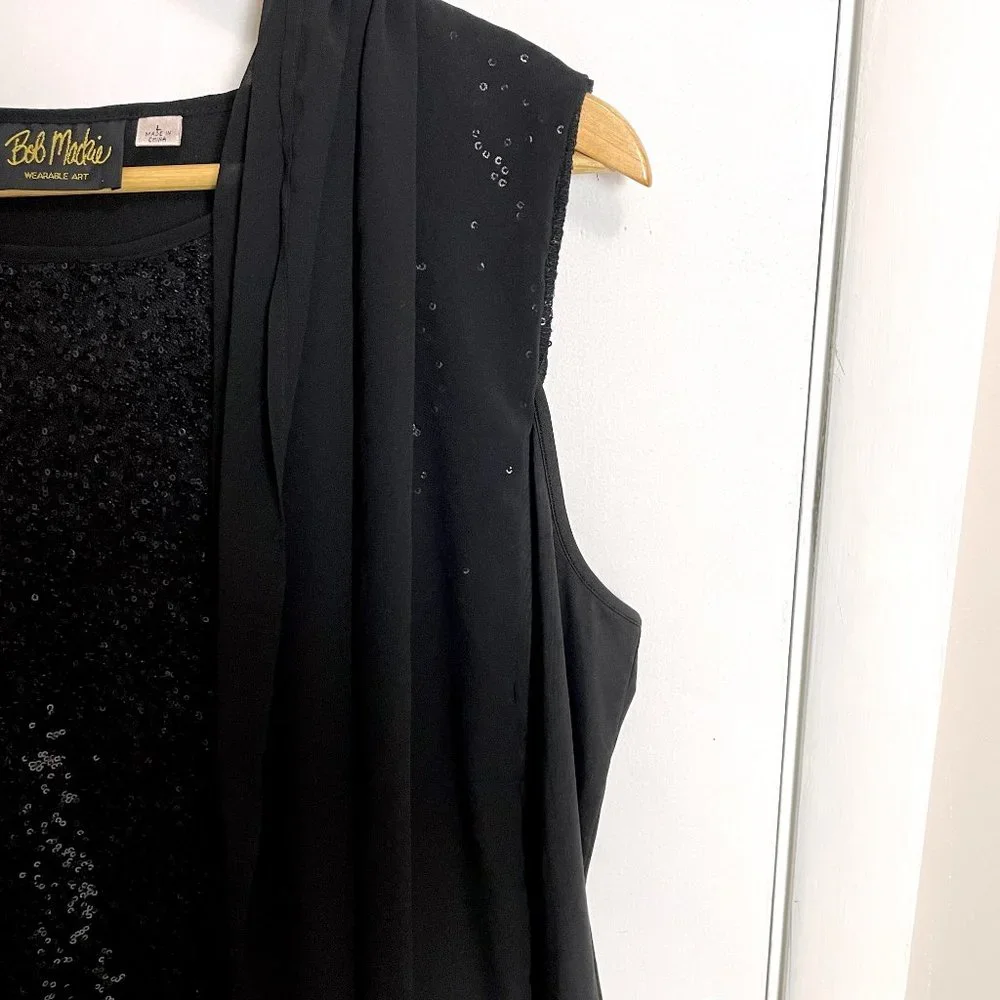 Bob Mackie sequins and chiffon black top - size large - Picture 5 of 10